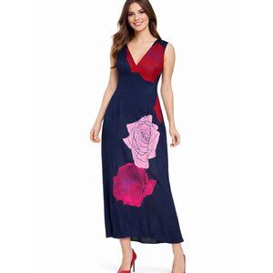 Sportmax navy red pink foral print dress size 14